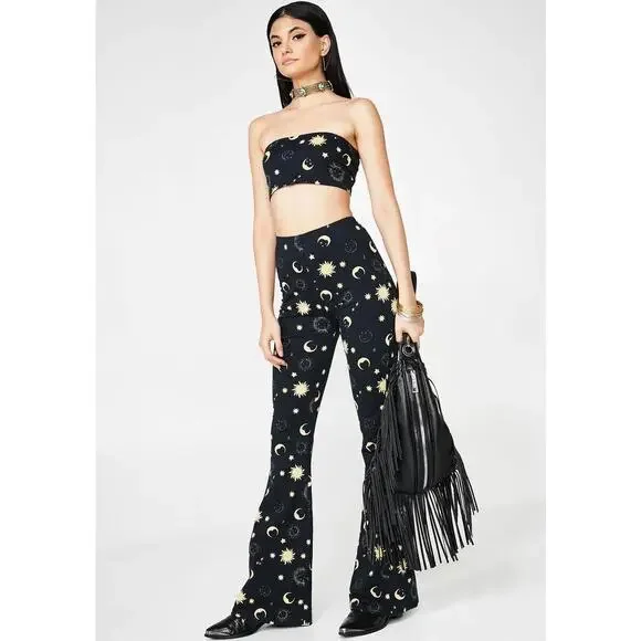 Motel Jeevan Flare Pants Trouser Golden Celestial Size Medium New - Picture 7 of 7